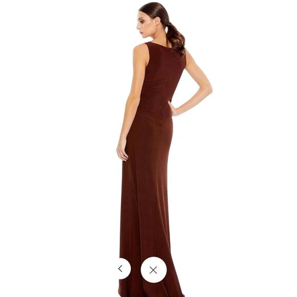 MAC DUGGAL Dress Size 2 Evening Gown NEW Chocolate Brown Faux Wrap V Neck - Picture 2 of 7